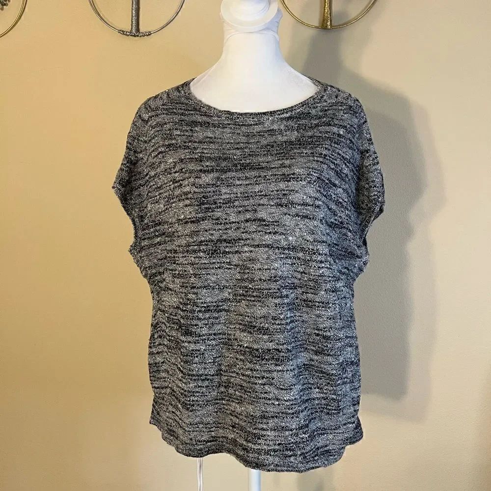 Pure Jill Black Gray Linen Blend Lightweight Sleeveless Pullover Knit XS